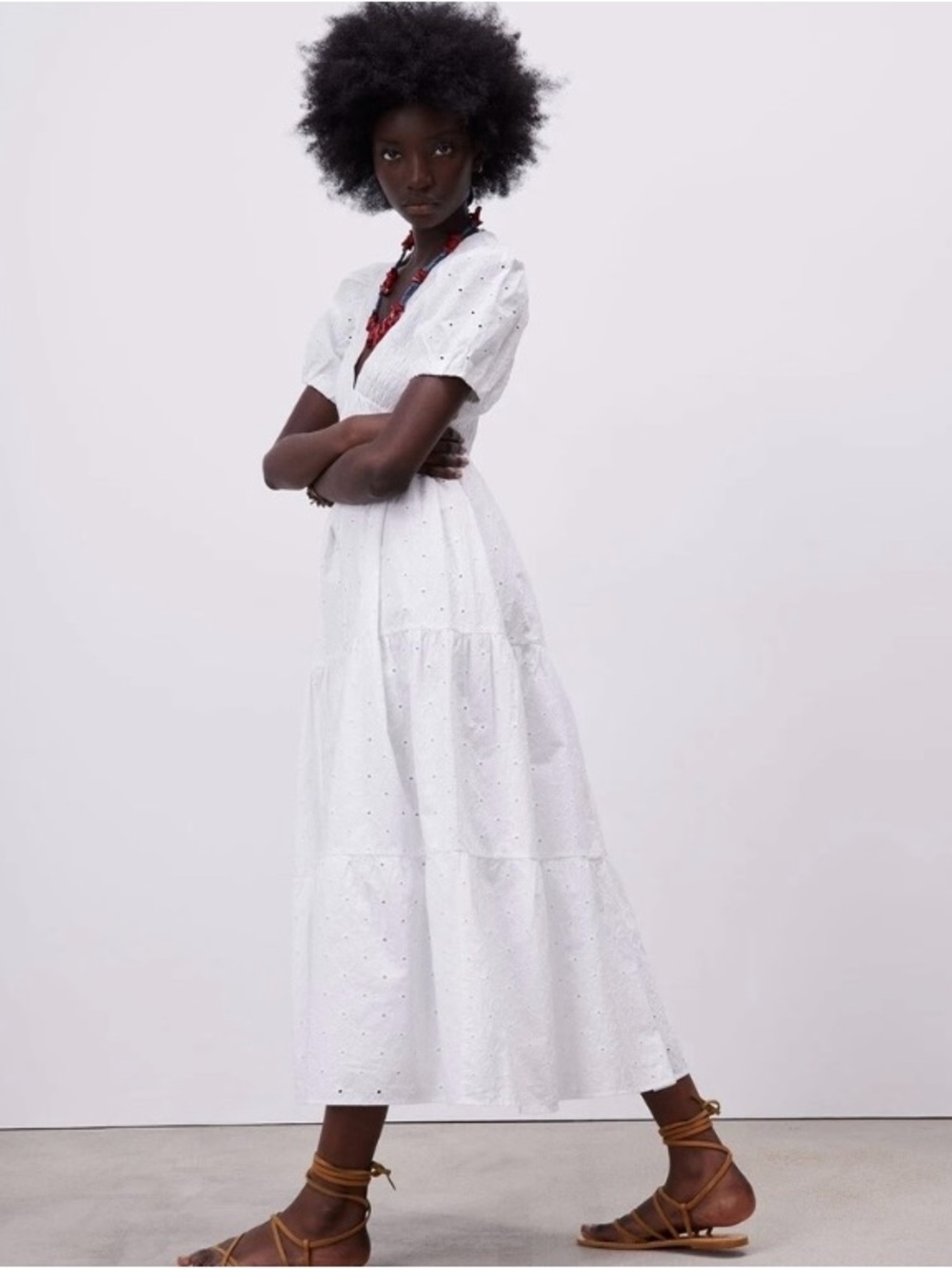 Zara White Embroidered Voluminous bohemian Casual Maxi Dress size XL - Picture 11 of 12